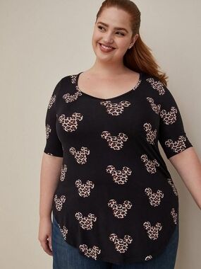 Torrid Size 2x Disney Mickey Mouse Leopard Print Black Scoop Neck Women’s Top